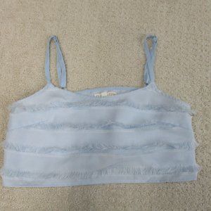 Cloud Ten Crop Tank Top Womens Small Light Blue Fringe Crop Top Tank